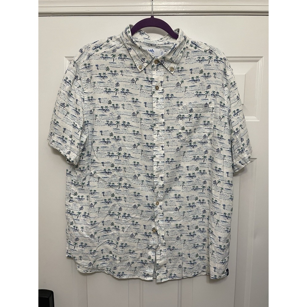 Southern Tide Shirt Mens Large Linen Short Sleeve Palm Trees Resort Beach